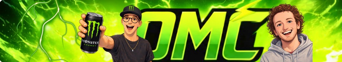 Kanaalbanner van OMCcollection met het OMC-logo en Dylan en Owen als getekende figuren